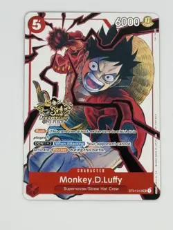 Monkey D. Luffy RARE 3RD ANNIVERSARY PROMO ALT ART ST01-012 ONE PIECE NON-FOIL - Image 3