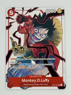 Monkey D. Luffy RARE 3RD ANNIVERSARY PROMO ALT ART ST01-012 ONE PIECE NON-FOIL - Image 3