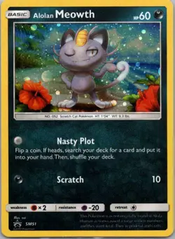 Pokemon TCG Alolan Meowth SM51 SM Black Star Promos Holo LP - Image 1