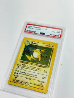 1999 POKEMON BASE SET UNLIMITED #14 RAICHU-HOLO PSA 8 - Image 4