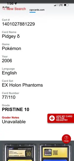 Pokemon Pidgey δ Delta Species EX Holon Phantoms CGC Pristine 10 77/110 - Image 3