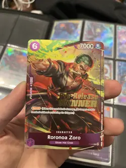 One Piece CCG Roronoa Zoro Pre-Release Winner Promo And Luffy Op01-024 AA Art - Image 1