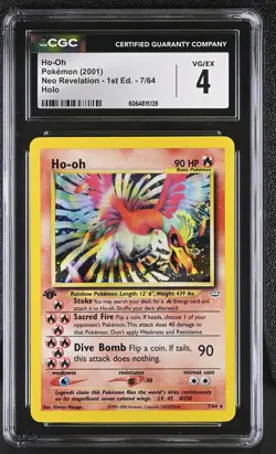 CGC 4 Ho-Oh Neo Revelation 1st Edition 7/64 Holo Pokemon Card - Image 1