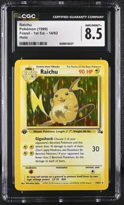 CGC 8.5 Raichu 1999 Fossil 1st Edition 14/62 Holo Pokemon Card - Image 1
