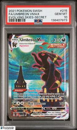 2021 Pokemon SWSH Evolving Skies Secret #215 FA Umbreon VMAX PSA 10 GEM MINT - Image 1