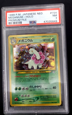 1999 Pokemon Japanese Neo Premium File Meganium Holo #154 PSA 7 NM pop 334 - Image 1