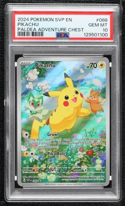 Pikachu (Paldea Adventure Chest) Holo Pokemon Scarlet Violet Black Star PSA 10 - Image 1