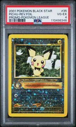 2001 POKEMON PROMO BLACK STAR POKEMON LEAGUE #35 PICHU-REVERSE FOIL PSA 4 - Image 1