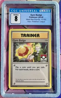 Gym Badge Lt. Surge Holo Promo Pokemon League 2016 Pokemon Card XY205 CGC 8 - Image 1