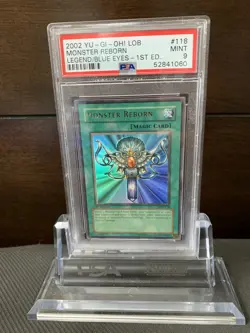 Yugioh! Monster Reborn Lob-118 1st Edition Psa 9 North American - Mint! Strong 9 - Image 1