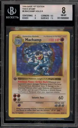 Pokemon Machamp Base Set Shadowless 1st Edition Holo Rare #8 THICK STAMP BGS 8 - Image 1