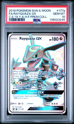 2018 POKEMON SUN & MOON CELESTIAL STORM #177A FULL ART/RAYQUAZA GX PSA 10 - Image 1