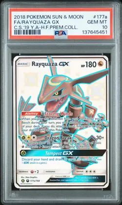 2018 POKEMON SUN & MOON CELESTIAL STORM #177A FULL ART/RAYQUAZA GX PSA 10 - Image 1