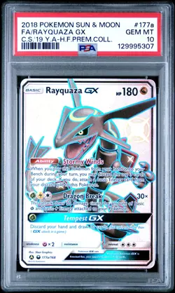 2018 POKEMON SUN & MOON CELESTIAL STORM #177A FULL ART/RAYQUAZA GX PSA 10 - Image 1