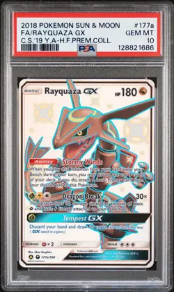 2018 POKEMON SUN & MOON CELESTIAL STORM #177A FULL ART/RAYQUAZA GX PSA 10 - Image 1
