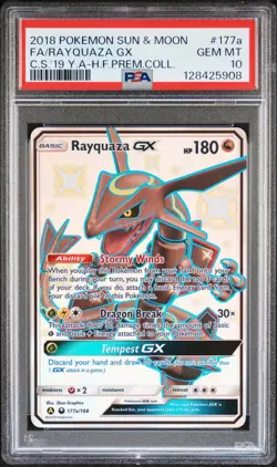 2018 POKEMON SUN & MOON CELESTIAL STORM #177A FULL ART/RAYQUAZA GX PSA 10 - Image 1