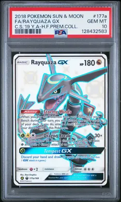 2018 POKEMON SUN & MOON CELESTIAL STORM #177A FULL ART/RAYQUAZA GX PSA 10 - Image 1