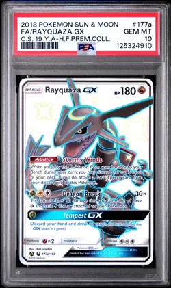 2018 POKEMON SUN & MOON CELESTIAL STORM #177A FULL ART/RAYQUAZA GX PSA 10 - Image 1