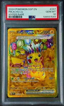 PSA 10 Gem Mint - 2024 POKEMON SSP EN-SURGING SPARKS 247 PIKACHU EX | RARE HYPER - Image 1