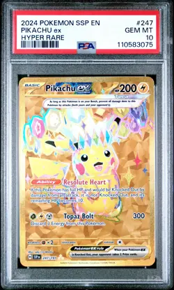 2024 POKEMON SSP EN-SURGING SPARKS HYPER RARE #247 PIKACHU EX PSA 10 - Image 1