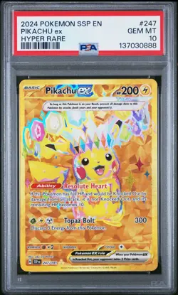 PSA 10 2024 POKEMON SSP EN-SURGING SPARKS HYPER RARE #247 PIKACHU EX - Image 1