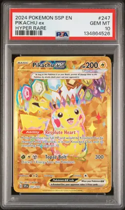 2024 POKEMON SSP EN-SURGING SPARKS HYPER RARE #247 PIKACHU EX PSA 10 - Image 1