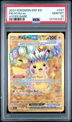 2024 POKEMON SSP EN-SURGING SPARKS HYPER RARE #247 PIKACHU EX PSA 10 - Image 1