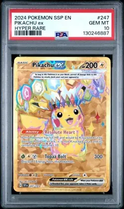 2024 Pokemon Surging Sparks SSP En Pikachu Ex Hyper Rare #247 PSA 10 Gem Mint - Image 1