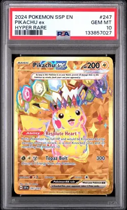 2024 Pokemon Surging Sparks SSP En Pikachu Ex Hyper Rare #247 PSA 10 Gem Mint - Image 1