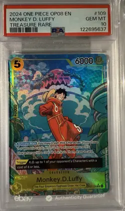 One Piece Monkey.D.Luffy OP07-109 Treasure Rare PSA 10 Gem English Edition - Image 1