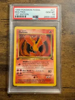 1999 POKEMON FOSSIL 1ST ED #27 MOLTRES PSA 10 - Image 1