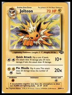 Jolteon Pokemon TCG Jungle 20/64 Regular Unlimited Rare Non-Holo LP WOTC Vintage - Image 1
