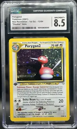 Pokemon 1st Edition Porygon2 #12 Neo Revelation “DOUBLE” HOLO ERROR CGC 8.5 - Image 1