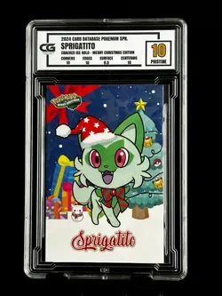 2024 Pokemon CG 10 Pristine SPRIGATITO Christmas Data TCG XMAS Holiday CGC PSA 3 - Image 1