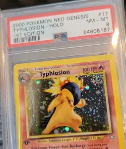 PSA 8 Typhlosion 17/111 Neo Genesis 1st Edition 2000 Pokemon Card MASSIVE SWIRL - Image 2