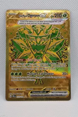Teal Mask Ogerpon EX 177/131 Gold Hyper Rare Prismatic Evolutions Pokemon Card - Image 1