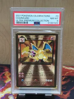 2021 Pokemon Charizard Gold Metal Celebrations UPC Ultra Premium Coll. #4 PSA 8 - Image 1