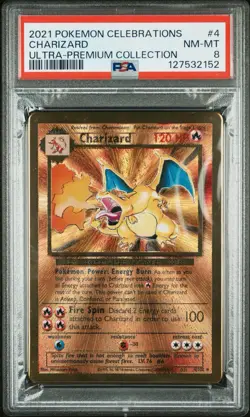 2021 Pokemon Charizard Gold Metal Celebrations UPC Ultra Premium Coll. #4 PSA 8 - Image 1