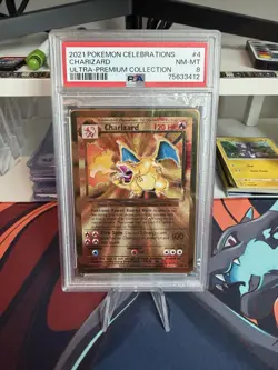 2021 Pokemon Charizard Gold Metal Celebrations UPC Ultra Premium Coll. #4 PSA 8 - Image 1