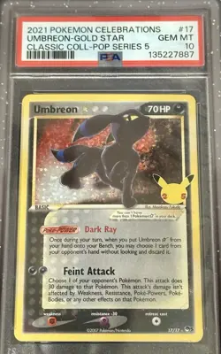 Pokemon Celebrations Umbreon Gold Star Holo Card Classic Collection 17/17 PSA 10 - Image 1