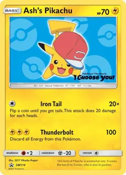 Pokemon Ash's Pikachu SM Promo Card SM114 2017 70 HP Regular - Image 1