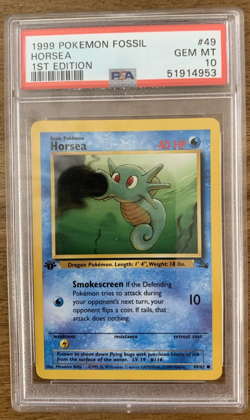 1999 Pokemon Fossil 1st Edition #49 Horsea PSA 10 - Image 1