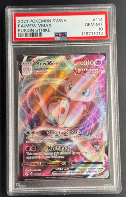 2021 Pokemon Sword & Shield Fusion Strike #114 Full Art Mew Vmax PSA 10 GEM MINT - Image 1