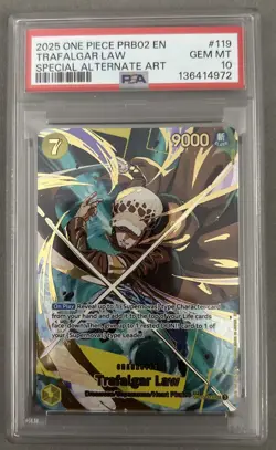 One Piece TCG OP10-119 SP Trafalgar Law Prb02 The Best 02 English PSA10 - Image 1