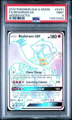Reshiram GX SV51/SV94 Hidden Fates: Shiny Vault Holo PSA 9 MINT Pokemon TCG - Image 1