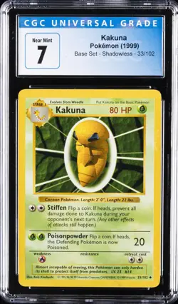1999 POKEMON BASE SET SHADOWLESS #33/102 KAKUNA CGC 7 - Image 1