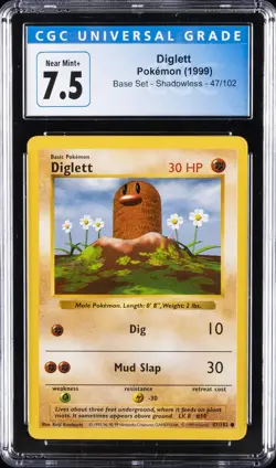 1999 POKEMON BASE SET SHADOWLESS #47/102 DIGLETT CGC 7.5 - Image 1