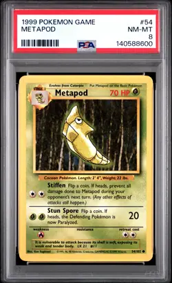1999 POKEMON BASE SET UNLIMITED #54 METAPOD PSA 8 - Image 1