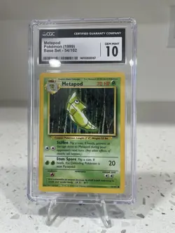 1999 Pokemon Metapod Base Set Unlimited English #54 54/102 CGC 10 GEM MINT - Image 1