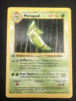 Metapod 54/102 1st Edition Shadowless Base Set Vintage Pokemon Card 1999 WotC - Image 2